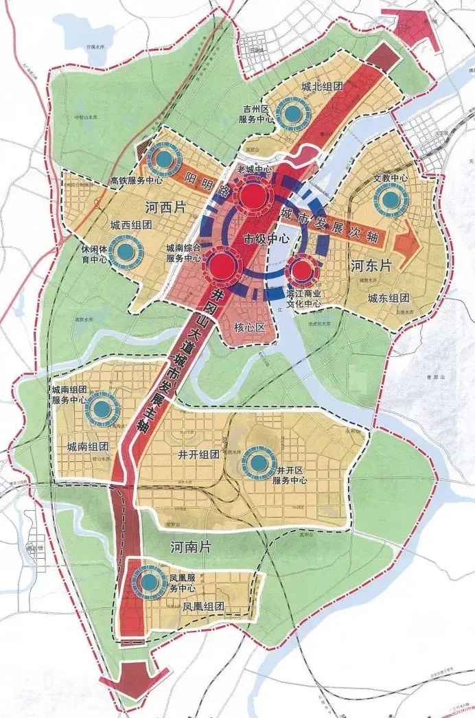 城南组团,井开组团,凤凰组团6大组团 多点发力,多路并进,组团式推进